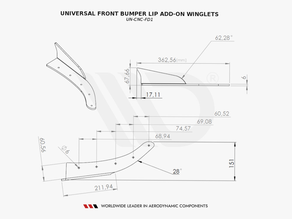 Universal Front Bumper LIP Add-on Winglets - 4 