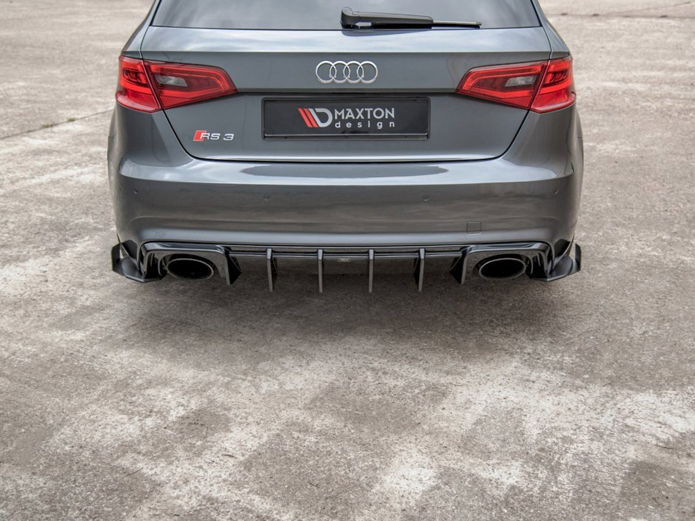 Street PRO Rear Side Splitters + Flaps Audi RS3 8V Sportback - Black-Red + Gloss Flaps - 2 