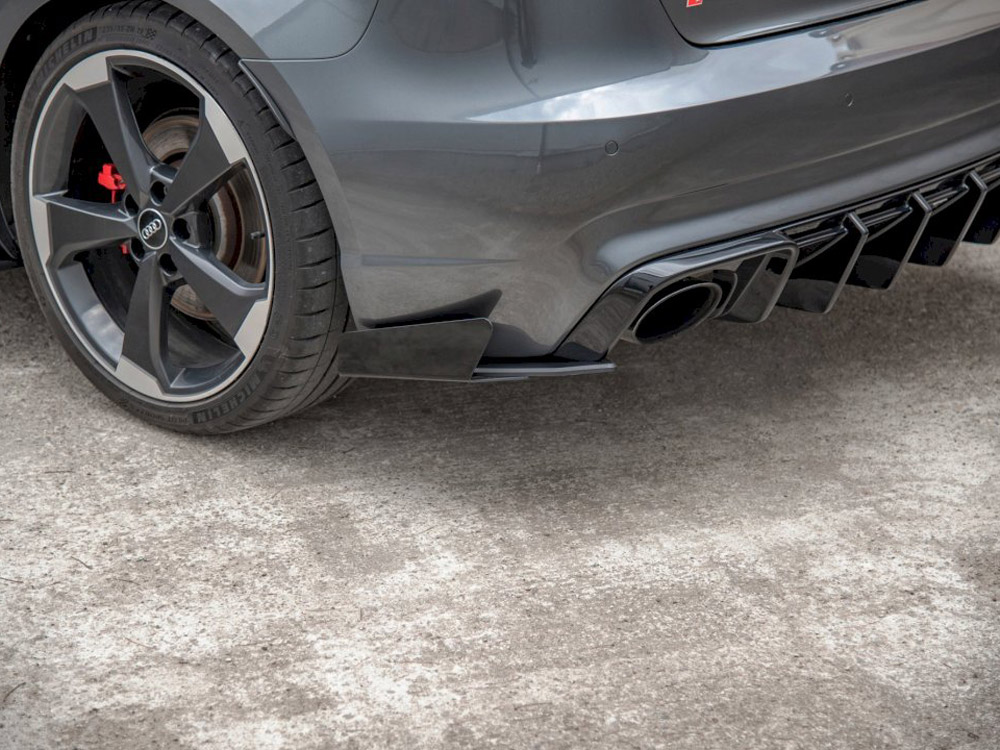 Street PRO Rear Side Splitters + Flaps Audi RS3 8V Sportback - Black-Red + Gloss Flaps - 3 