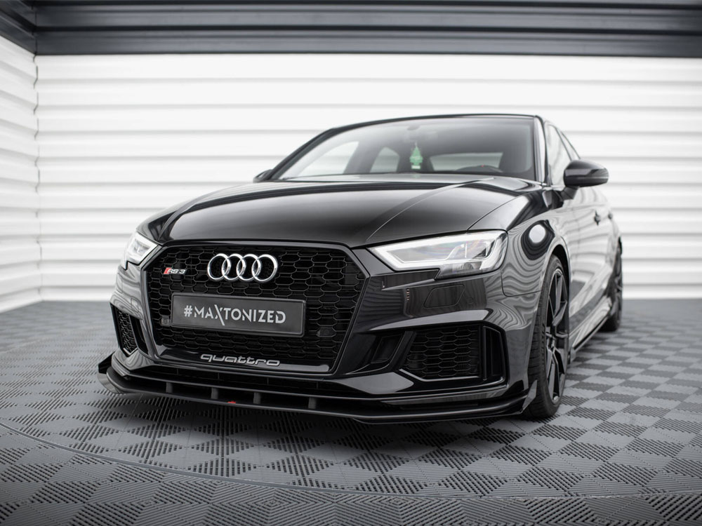 Street PRO Front Splitter V.1 + Flaps Audi RS3 Sedan 8V Facelift - Black-Red + Gloss Flaps - 2 