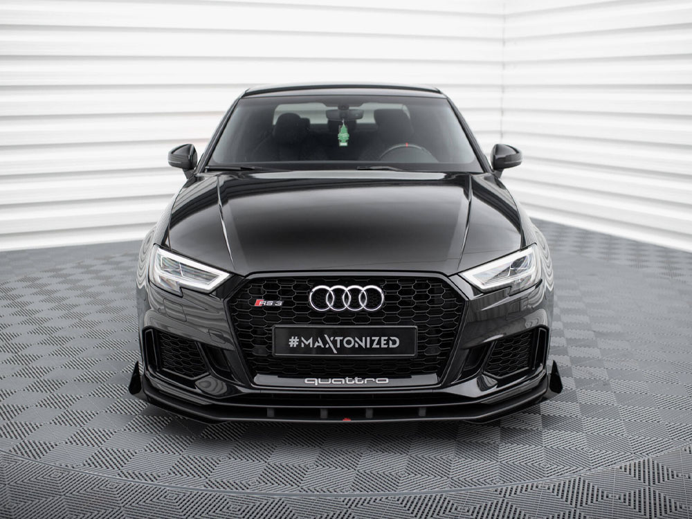 Street PRO Front Splitter V.1 + Flaps Audi RS3 Sedan 8V Facelift - Black-Red + Gloss Flaps - 3 