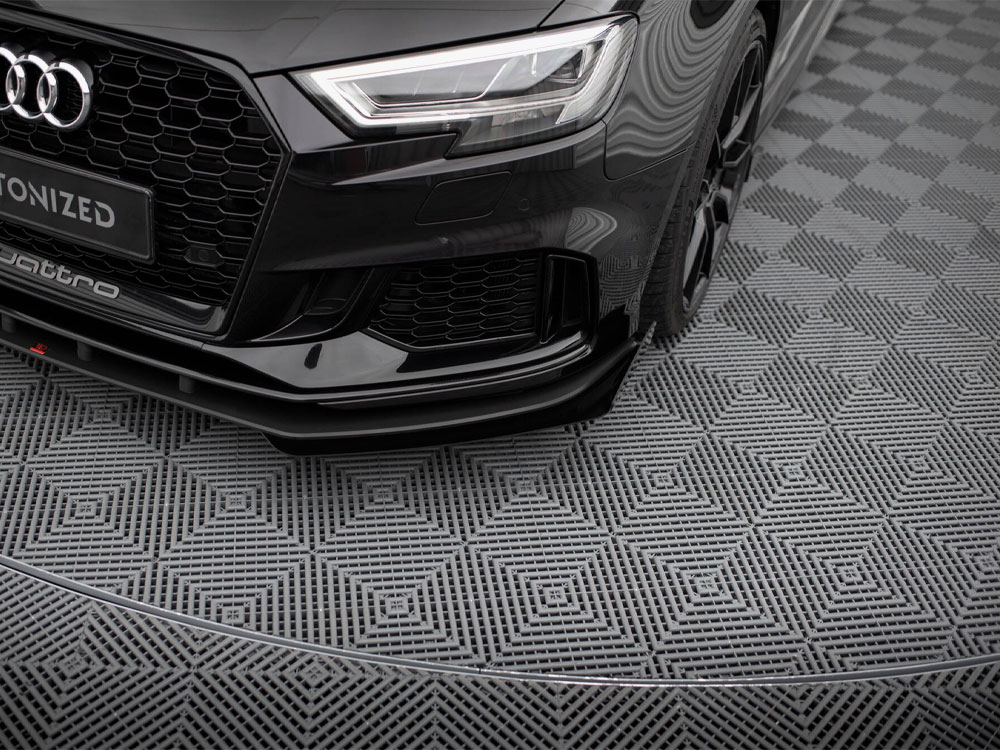 Street PRO Front Splitter V.1 + Flaps Audi RS3 Sedan 8V Facelift - Black-Red + Gloss Flaps - 5 