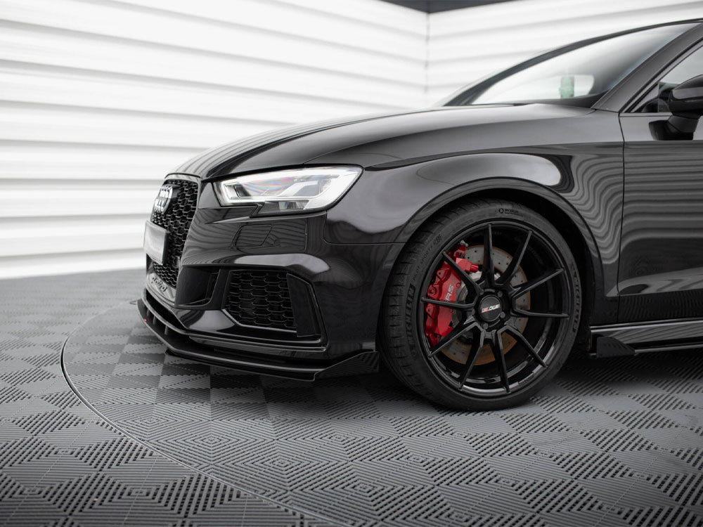 Street PRO Front Splitter V.1 + Flaps Audi RS3 Sedan 8V Facelift - Black-Red + Gloss Flaps - 6 