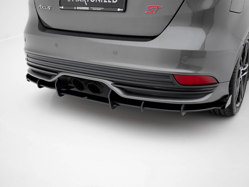 Street PRO Rear Diffuser + Flaps Ford Focus ST Mk3 Facelift - Black-Red - 3 