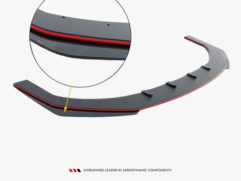 Street PRO Front Splitter + Flaps Ford Focus ST Mk3 Facelift - Black-Red + Gloss Flaps - 8 