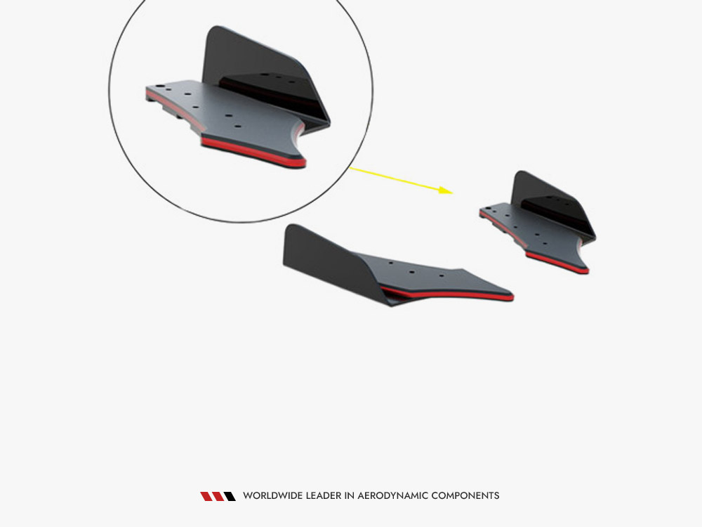 Street Pro Rear Side Splitters + Flaps Audi RS3 Sedan 8V Facelift - Black-Red + Gloss Flaps - 7 