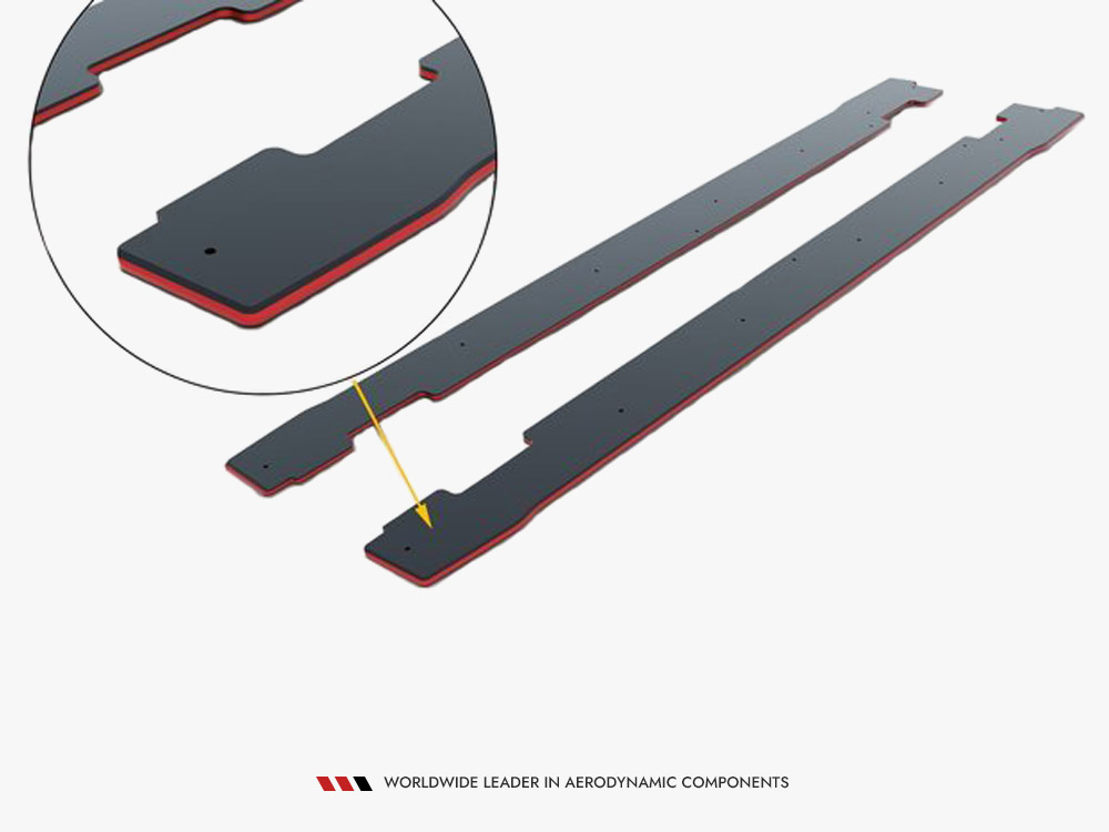 Street PRO Side Skirts Diffusers Ford Mustang GT Mk6 - Black-Red - 6 