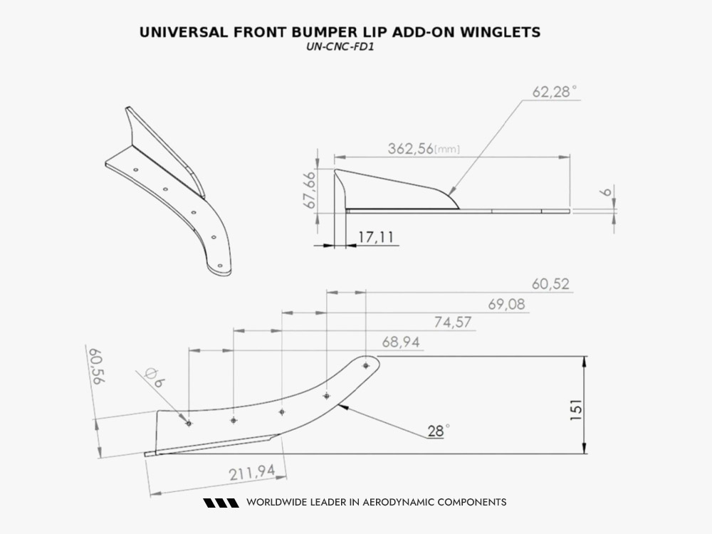 Universal Front Bumper LIP Add-on Winglets - 4 